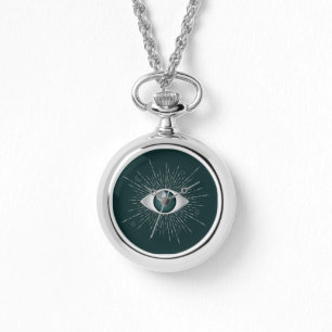 Reloj De Pulsera Plata y verde Verde azulado Místico Místico Ojo Na
