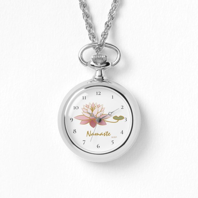 Reloj De Pulsera *~* Plata Zen Color Rosa Namaste Flor Rosa Espirit (Anverso)