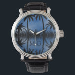 Reloj De Pulsera Plátanos de luz suave Siluetas Monograma tropical<br><div class="desc">Elegantes palmeras tropicales monogramadas reloj.</div>