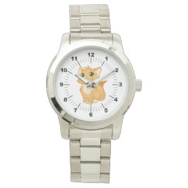 Reloj de pulsera plateado con gato muy lindo para 