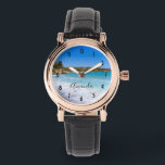 Reloj De Pulsera Playa Exótica Isla Tropical<br><div class="desc">Un reloj con una fotografía que muestra una playa en la isla griega de Creta. Una bonita playa azul tropical con olas de surf. Maravilloso y tranquilo destino de viaje.</div>