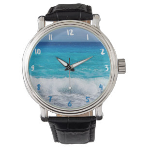 Reloj De Pulsera Playa Tropical Agua Turquesa Espuma del Océano Azu
