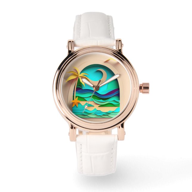 Reloj De Pulsera Playa Tropical De Papercraft 3 (Anverso)