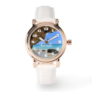 Reloj De Pulsera Playa tropical turquesa con roca grande