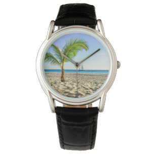 Reloj De Pulsera Playas tropicales Barco de vela, palmera, Aruba