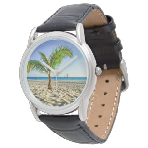 Reloj De Pulsera Playas tropicales Barco de vela, palmera, Aruba