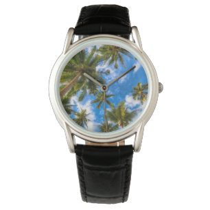 Reloj De Pulsera Playas tropicales Palmeras en cielo azul