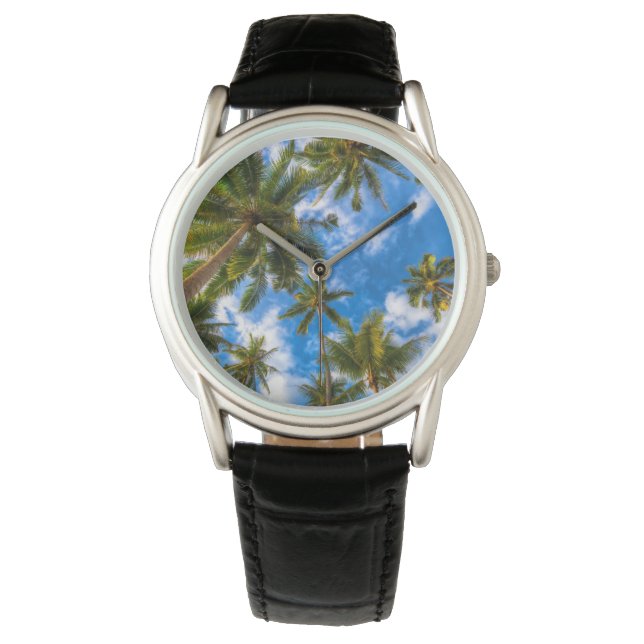 Reloj De Pulsera Playas tropicales | Palmeras en cielo azul (Anverso)