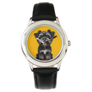 Reloj De Pulsera Playful Black And Gray Terrier Puppy Portrait