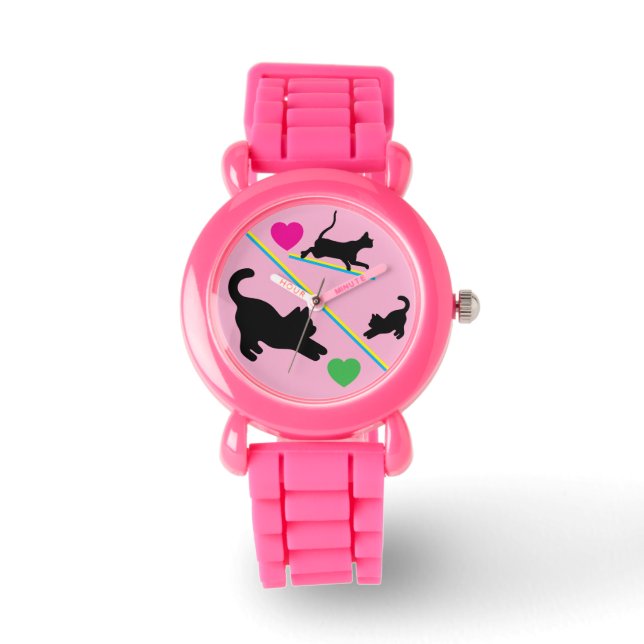 Reloj De Pulsera Playful Black Cats & Hearts Kid's Watch (Anverso)