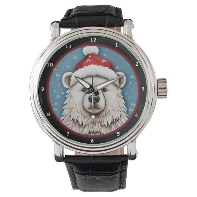 Reloj De Pulsera Playful Polar Bear in Santa Hat (Anverso)