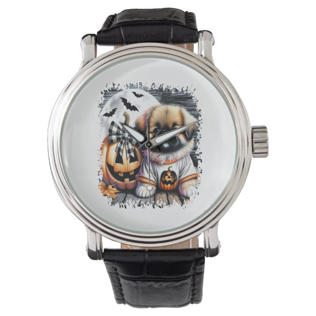 Reloj De Pulsera Plaza de Halloween de Perro Pekín (Anverso)