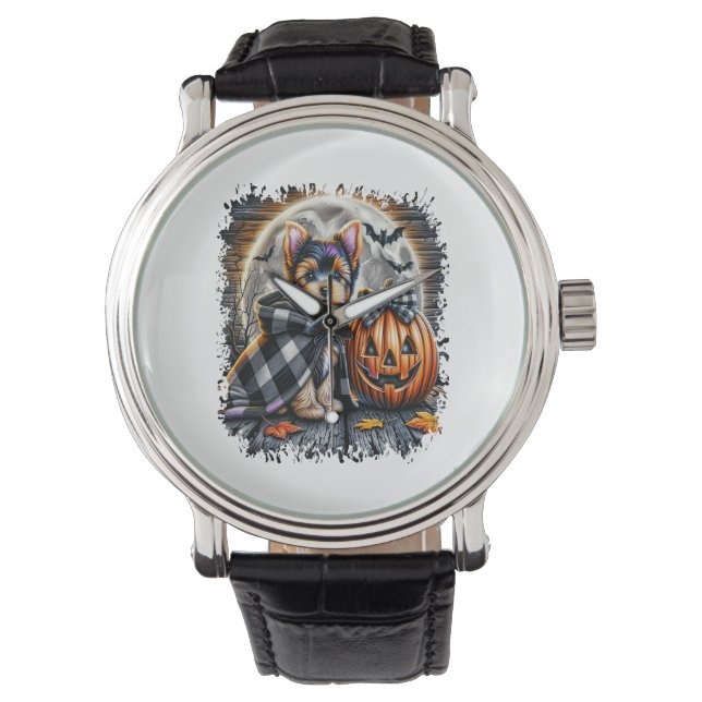 Reloj De Pulsera Plaza Yorkie Dog Halloween (Anverso)