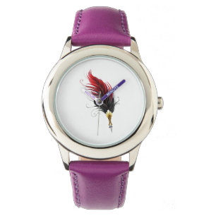 Reloj De Pulsera Pluma de plumas rojas con nido de oro