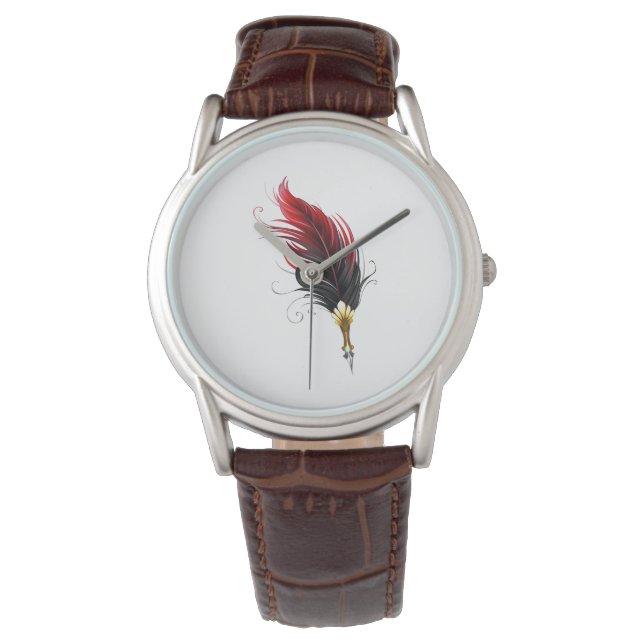 Reloj De Pulsera Pluma de plumas rojas con nido de oro (Anverso)