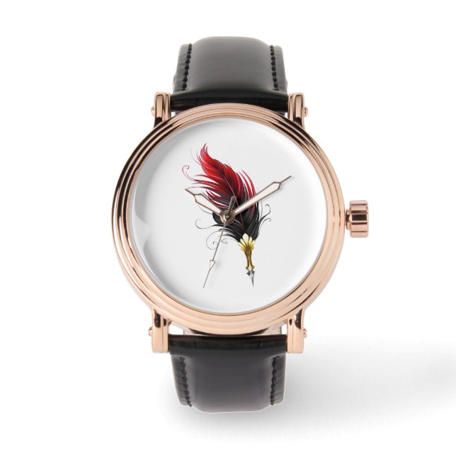 Reloj De Pulsera Pluma de plumas rojas con nido de oro (Anverso)
