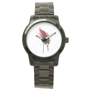 Reloj De Pulsera Pluma de plumas rojas con nido de oro