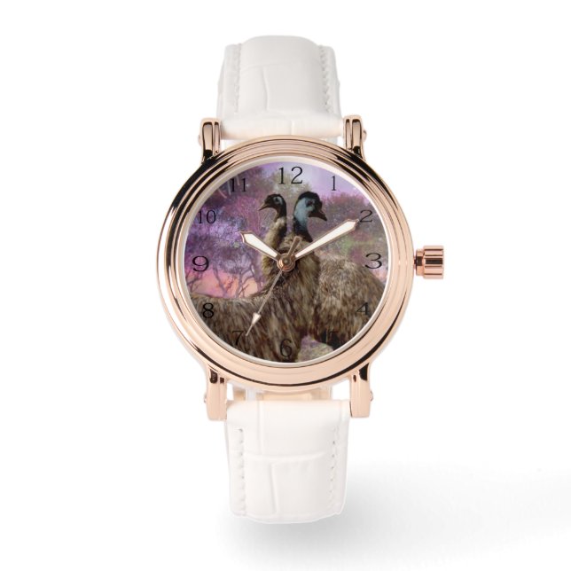 Reloj De Pulsera "Plumas de Romance: El Cortejo de los Emúes" (Anverso)