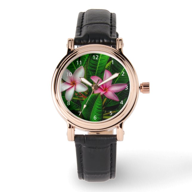 Reloj De Pulsera Plumerias en blanco y rosa eWatch Watch (Anverso)