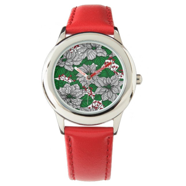 Reloj De Pulsera Poinsettia blanca, patrón de Navidades (Anverso)