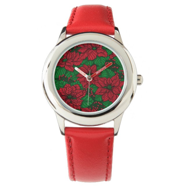 Reloj De Pulsera Poinsettia, patrón de Navidades (Anverso)