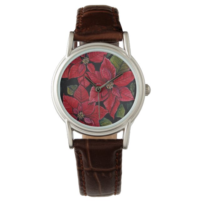 Reloj De Pulsera Poinsettia vibrante en acuarela (Anverso)