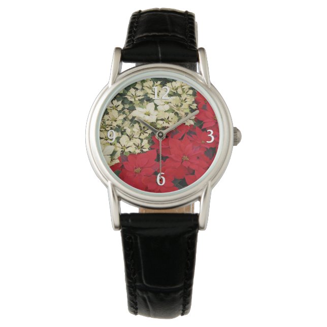 Reloj De Pulsera Poinsettias blancas y rojas con flores (Anverso)