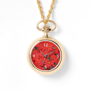Reloj De Pulsera Poinsettias rojas Navidad la foto floral navideña