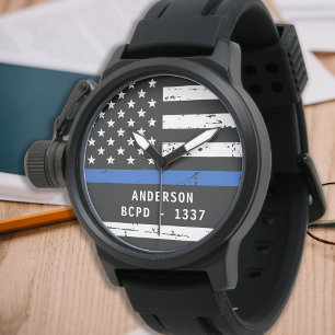 Reloj De Pulsera Policía con número de identificación de línea azul