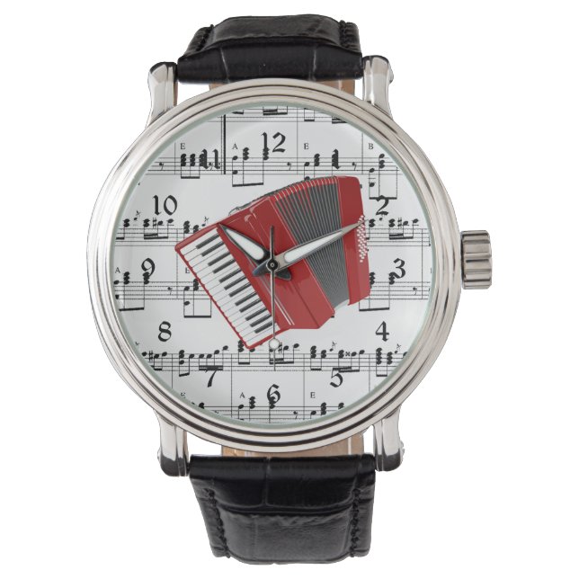 Reloj De Pulsera Polka, acordeón rojo en la partitura (Anverso)