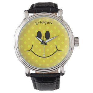 Reloj De Pulsera Polka amarillo personalizado Punto feliz cara