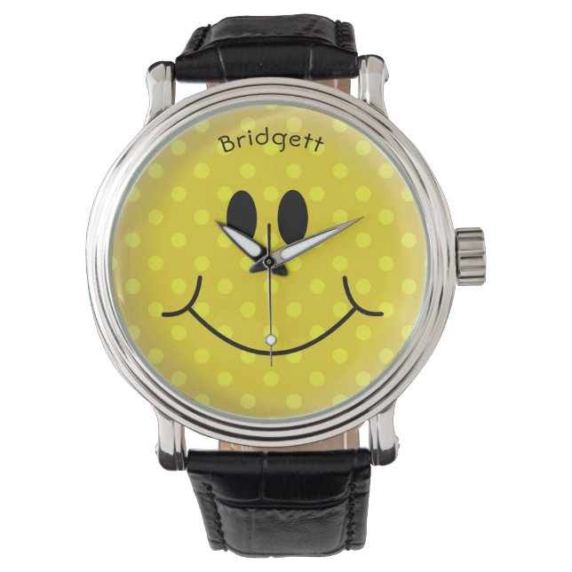 Reloj De Pulsera Polka amarillo personalizado Punto feliz cara (Anverso)