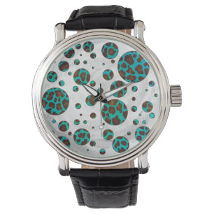 Reloj De Pulsera Polka Dot Cow Brown e impresión Verde azulada