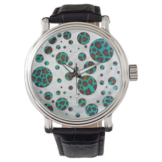 Reloj De Pulsera Polka Dot Cow Brown e impresión Verde azulada (Anverso)