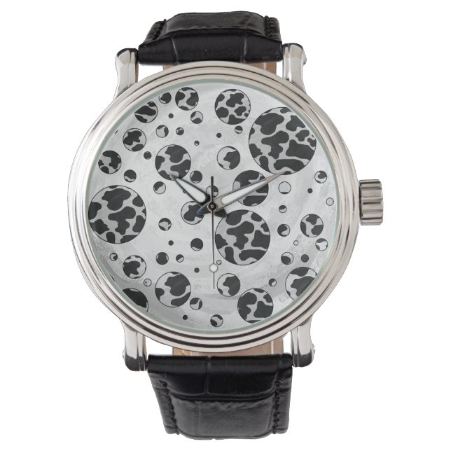 Reloj De Pulsera Polka Dot Cow impresión en blanco y negro (Anverso)