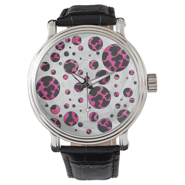 Reloj De Pulsera Polka Dot Cow Pink y Black Print (Anverso)