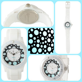 Reloj De Pulsera Polka retro moderno con puntos azul blanco y negro
