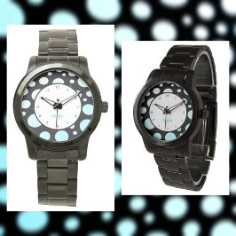 Reloj De Pulsera Polka retro moderno con puntos azul blanco y negro