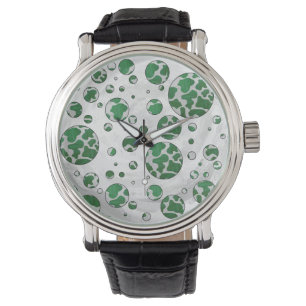 Reloj De Pulsera Polks Dot Cow Impresión verde y blanca