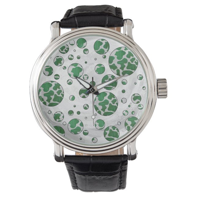 Reloj De Pulsera Polks Dot Cow Impresión verde y blanca (Anverso)