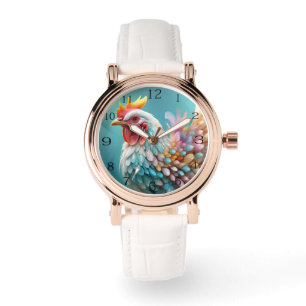 Reloj De Pulsera Pollo de color arcoiris bonito,