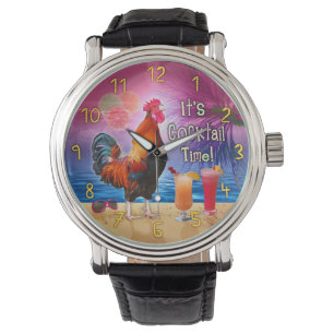 Reloj De Pulsera Pollo divertido del gallo que bebe el mar tropical