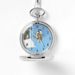 Reloj De Pulsera Pollo en alimentador - Arte original de aves silve