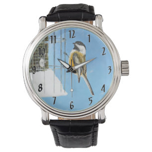 Reloj De Pulsera Pollo en alimentador - Arte original de aves silve