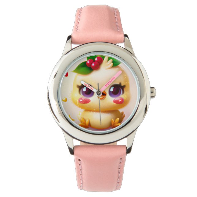 Reloj De Pulsera Pollo Kawaii lindo con holly (Anverso)