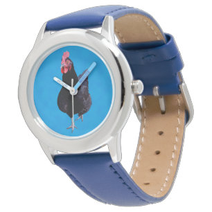 Reloj De Pulsera Pollo negro sobre azul,