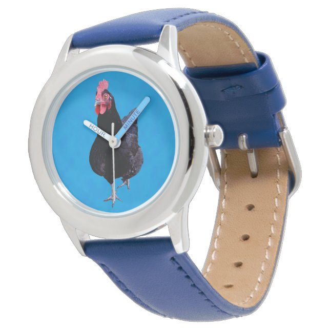 Reloj De Pulsera Pollo negro sobre azul, (Angular)