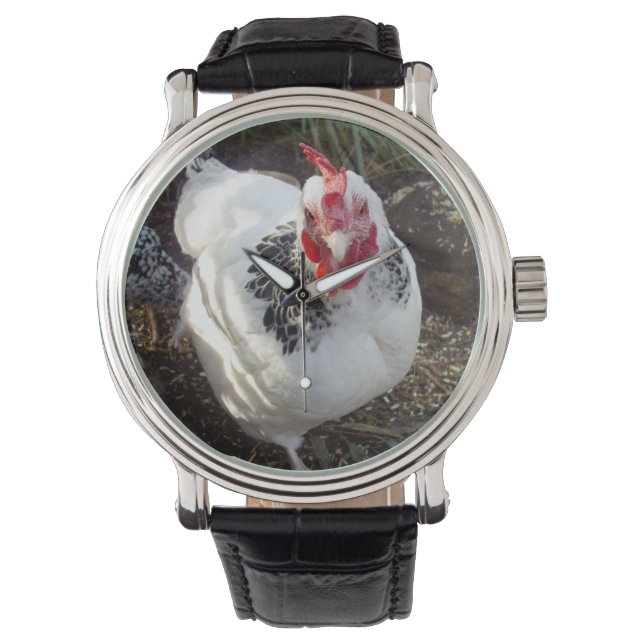 Reloj De Pulsera Pollo Sussex blanco negro, (Anverso)