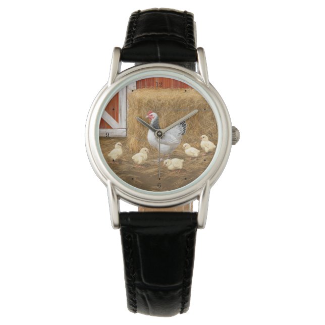 Reloj De Pulsera Pollo Sussex Mama Hen y Chicas (Anverso)