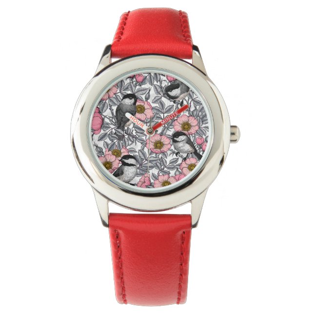 Reloj De Pulsera Pollos en rosa silvestre, rosa y gris (Anverso)
